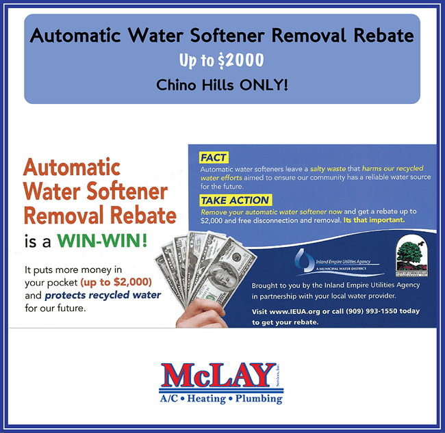 Rebate On Water Softener Removal For Chino Hills McLay Services Inc 