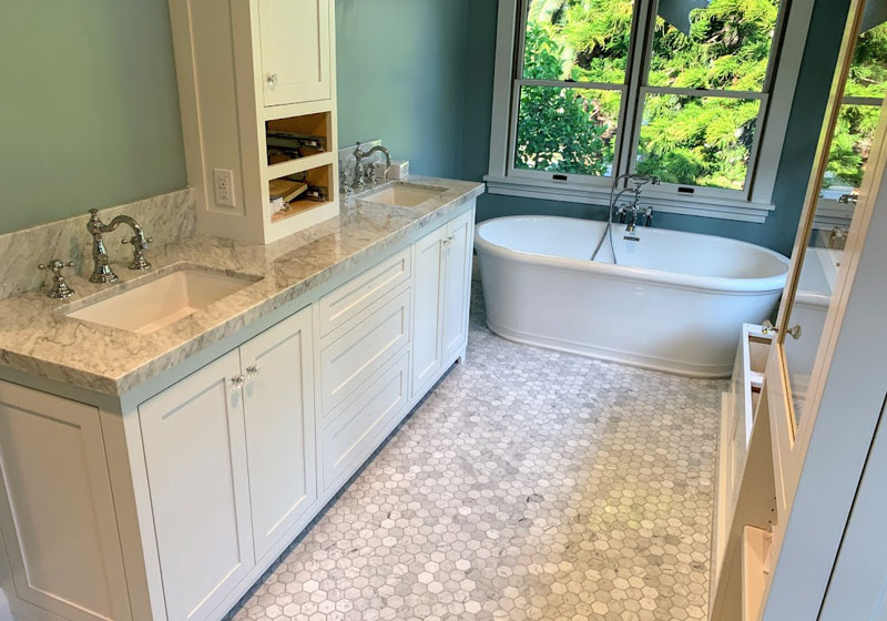 Bathtub and Double Sink Bathroom Vanity Installation